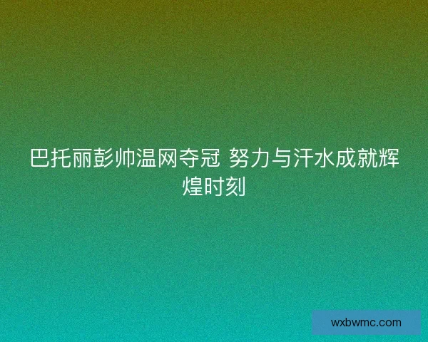 巴托丽彭帅温网夺冠 努力与汗水成就辉煌时刻